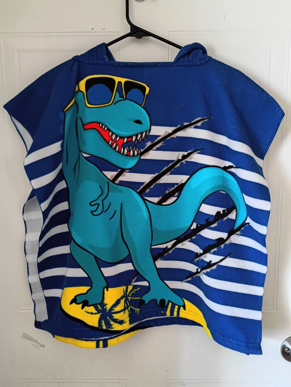 Blue Dino Surf Hooded Kids Poncho